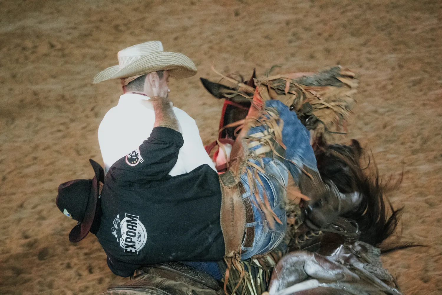 Peão montado a cavalo na arena — Rodeio Fest 2026, 07.08